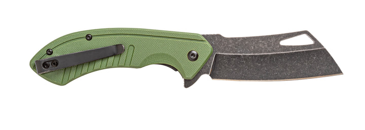 Rally Black Stonewash Stainless Cleaver Blade - G10 OD Green