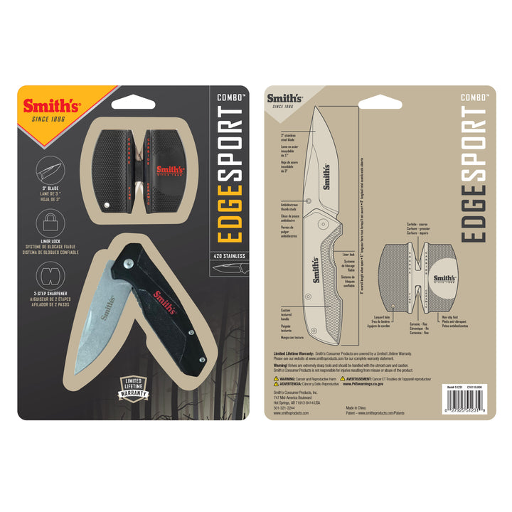 EdgeSport 2pc Folding Knife Combo Kit w/ 2-Step Sharpener